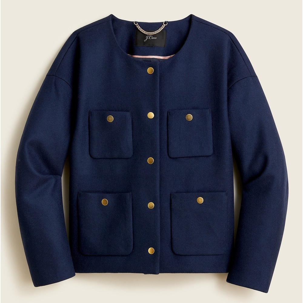 J. Crew Relaxed Lady Jacket in Double Serge Wool Navy